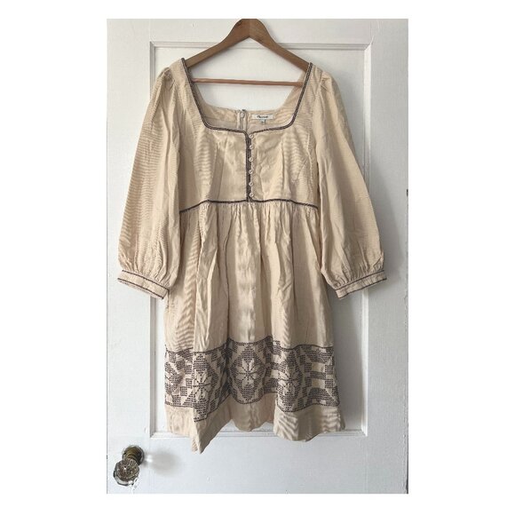 Madewell Embroidered Snowflake Quilt Mini Dress, Harvest Moon, Size 6 NWT - Picture 2 of 9